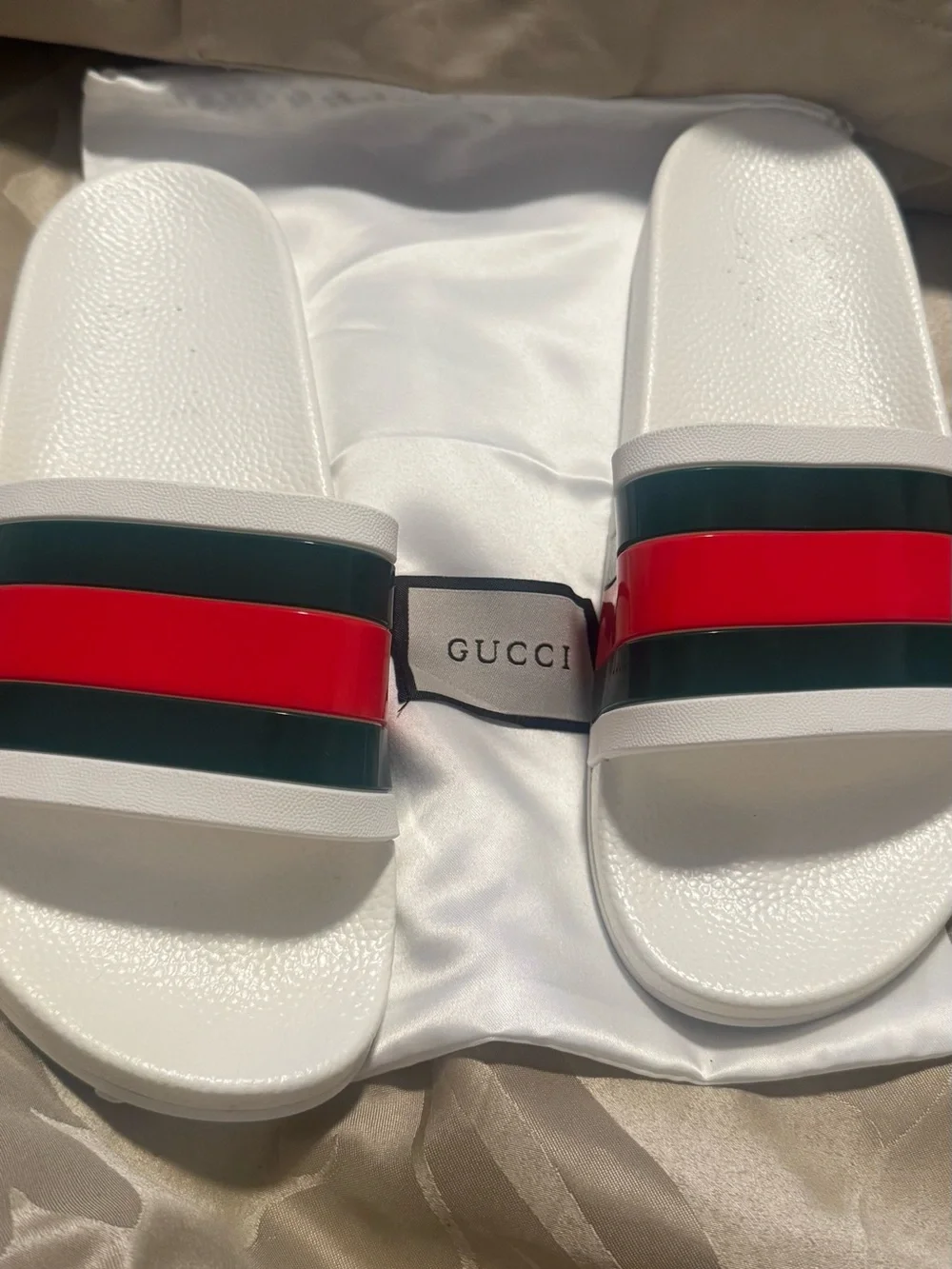 Gucci Black Slides with Green and Red Web Stripes
